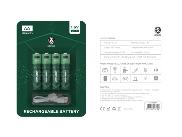 Green Lion Rechargeable Battery AA ( 4pcs/pack ) 1800mWh / 1.6V - Green
