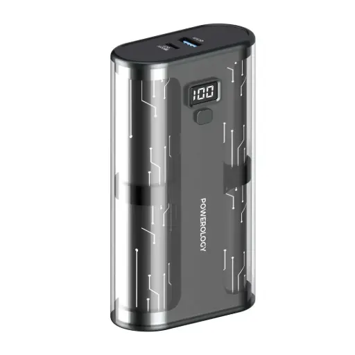 [{PPBCHA24}] Powerology Crystalline Series Powerbank 10000mAh PD 35W - Transparent/Grey