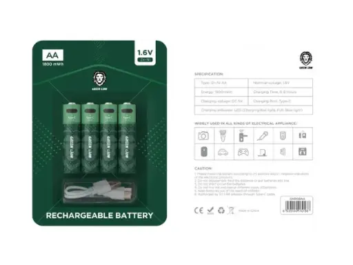 [GNRGBAA] Green Lion Rechargeable Battery AA ( 4pcs/pack ) 1800mWh / 1.6V - Green