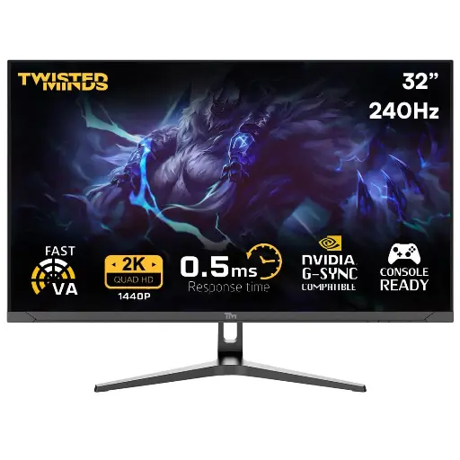 [TM32QHD240VA] Twisted Minds 32 QHD VA, 240Hz, 0.5ms , HDR, HDMI 2.1 Gaming Monitor - Black
